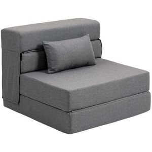 Homcom Chauffeuse futon grand confort avec coussin tissu toucher lin gris