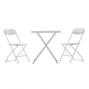 Gardiun Set De Jardin Pliable 1 Table+2 Chaises Bonaire R&eacute;sine Et Acier Blanc