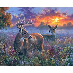 Peinture au num&eacute;ro : Couple de cerfs - sans ch&acirc;ssis en bois