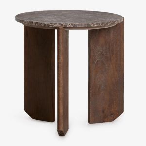 Table basse ronde en pierre naturelle et bois de manguier Lavinia Bois Fonc&eacute; &Oslash;50 cm