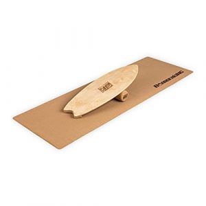 BoarderKING Kit Indoorboard Wave : planc d'&eacute;quilibre + tapis + rouleau Bois/li&egrave;ge naturel