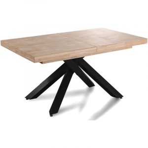 Table à manger rectangulaire extensible en bois coloris chêne / pieds noir - Longueur 160-240 x profondeur 90 x hauteur 76 cm - PEGANE -