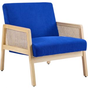 Fauteuil en cannage et velours côtelé bleu électrique - Mani