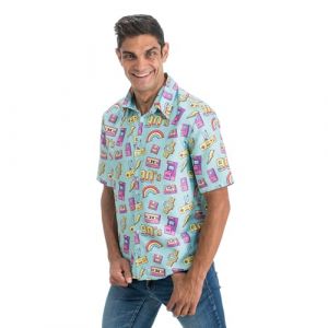 Ruedelafete Chaks - Chemise de fête, tenue vintage des années 90, chemise homme pour festival, carnaval, été, Bleu