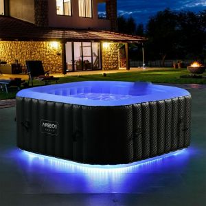 Arebos Carré gonflable de massage bien-être de piscine de spa extérieur avec LED