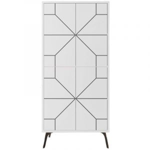 Calicosy Cotecosy - Buffet haut 4 portes blanches avec décors noirs H136 cm - Dune
