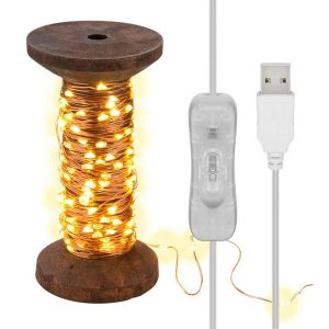 Image de Goobay Guirlande lumineuse LED "bobine", grande - avec c&acirc;ble USB 3 m, guirlande lumineuse 15 m avec 150 micro-LED en blanc chaud (2700 K) et interrupteur (on/off)