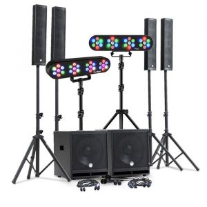 Bm sonic PACK SONO DJ COMPLET 2400W, 4 Enceintes, 2x MEGA SUB 38cm USB/Bluetooth, Câbles, Micros, 2 PORTIQUES ECLAIRAGES LED