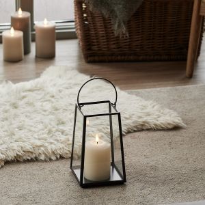 Lights4Fun Lanterne de Jardin Broadway, Noire de 21 cm avec Bougie TruGlow