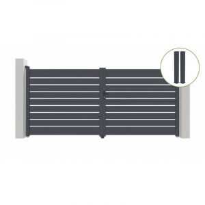 Casanoov - Portail battant 3m vogel H.180cm alu gris + 2 poteaux 20x20cm H.190cm