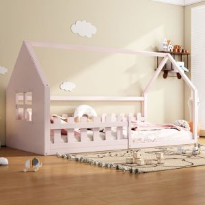 Modernluxe - Lit cabane pour enfant 90x200 cm - en forme de maison - en bois de pin et mdf - Rose