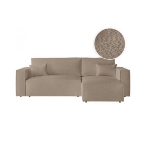 Loungitude CLARISSE - Canapé d'angle convertible réversible avec coffre en tissu bouclette - Taupe