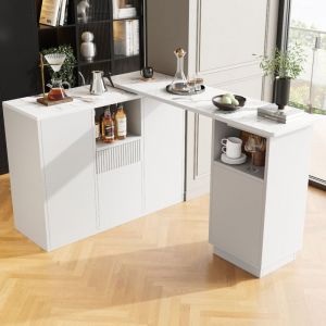 Modfu - Table à manger 198,5 x 30 x 75 cm avec bar rétractable, buffet, meuble de cuisine, rotation à 360°, convient pour salle à