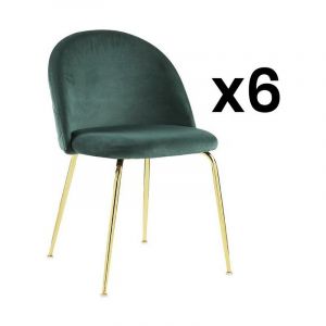 Lot de 6 chaises MELBOURNE Velours et m&eacute;tal dor&eacute; Vert Vert Sapin