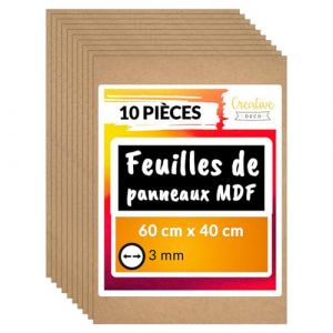 Creative Deco 10 x Panneau MDF | 600 x 400 x 3 mm | Feuille Planche Bois | Bricolage, Découpe Laser, Gravure | Panneaux Pyrogravure