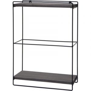 Décoshop26 Tagère murale suspendue étagère de cuisine en bois gris foncé et métal design industriel 2 étagères 50x35x17 cm 040008669