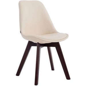 D&eacute;coshop26 Chaise de salle &agrave; manger x1 style scandinave en pvc cr&egrave;me support 4 pieds en bois couleur noyer 100003748