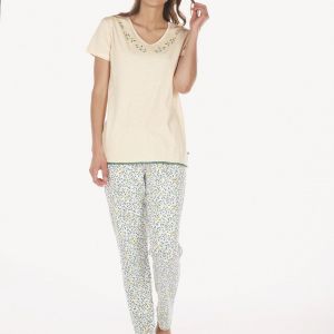 Image de Pyjama en coton pour femme beige/imp