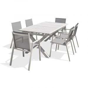 DCB Garden Ensemble repas de jardin 6 places en aluminium blanc - FLORIDE