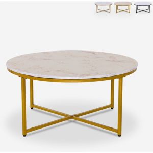 Ahd Amazing Home Design - Table basse ronde moderne 90 cm en métal effet marbre Sulley+ - Or