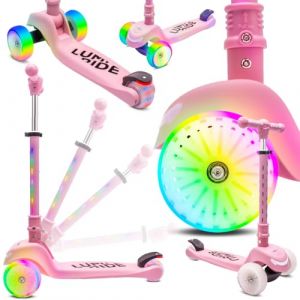 Sun Baby Trottinette enfant - LUMI RIDE - 3 Roues 7 couleurs LED 20 programmes - 3+ ans 50 kg pliable r&eacute;glable - Rose