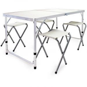 wiltec Table de Camping Réglage hauteur 4 Assises Aluminium Équipement Plein air Pliable Randonnée Pêche