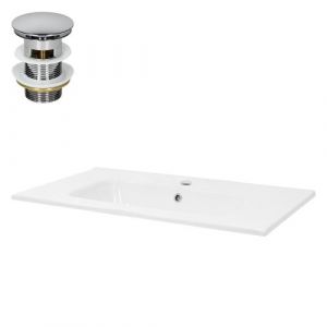 ML-Design Lavabo en Céramique, Blanc, 810x165x460 mm, avec Soupape de Vidange, Trop-Plein