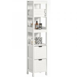 Sobuy FRG126-W Meuble Colonne de Salle de Bain Armoire Toilette haute – 4 étagères et 2 tiroirs- Blanc