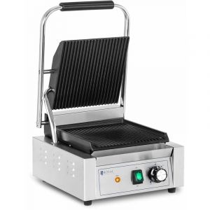 Machine à panini appareil toaster presse 1 800 watts rainurée 50 - 300 °c avec collecteur de graisse inox/fonte de fer 14_0004010