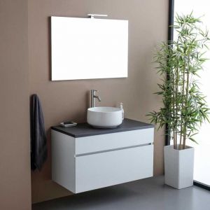 Kiamami Valentina Meuble Sous-Lavabo 90cm Blanc Avec Plateau Anthracite | Sole