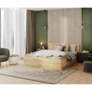Lit Panama 140x200 cm + coffre de rangement - Sommier inclus - Chène