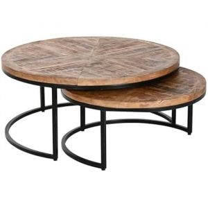 Set of 2 tables Home ESPRIT Brown Black Natural Metal Mango wood 90 x 90 x 40 cm
