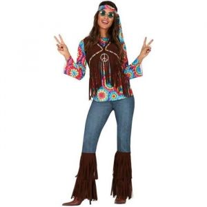 FIESTAS GUIRCA Déguisement Hippie pour Femme - Tenue Flower Power Années 70 - Costume Années 60 pour Femme Taille S 36-38