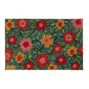 Image de Relaxdays Paillasson coco, tapis d’entrée motif fleurs, 40x60 cm, antidérapant, résistant, intérieur, extérieur, coloré