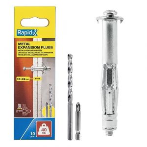 Rapid Chevilles à Expansion en Métal pour Cloison en Plâtre de 18 à 32 mm, Lot de 10 Chevilles, Charge Maximale 40 kg, Chevilles pour Plâtre & Aggloméré (5001551)