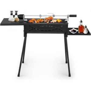 Barbecue à Charbon avec Fourchette électrique et 2 Grilles en Acier Inoxydable Pied Amovible Portable pour 6-8 Personnes