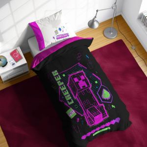 Parure de lit simple Minecraft Cyber Neon