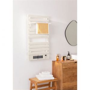 CREATE WARMTOWEL Pro + Étagère/porte-serviettes électrique avec chauffage en céramique avec étagère 3 barres et crochet blanc cassé/101 x 13 x 55 cm/1500 W, 2 puissances