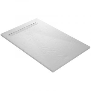 Receveur de douc caniveau en résine imitation ardoise blanc + natte étanc + siphon ultra plat 90 x 90 cm