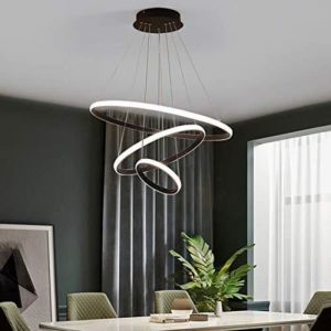 Suspension Moderne Plafonnier led Lustre Aluminium led 76W en Forme de Cercle 3 Anneaux Lustre Suspendu Réglable Plafonnier Contemporain, Dimmable