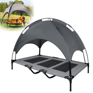 Aufun Lit Pour Chien Avec Auvent, Avec Toit Et Structure En Fer, Couchette Pour Animaux À L'extérieur, L 122 X B 92 X H 102 Cm(Xl)