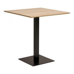 Altobuy - bistro - Table Carrée Plateau Mélaminé Effet Bois Pied Central Métal Noir