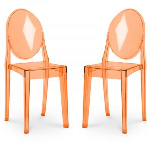 Privatefloor Lot de 2 chaises de salle &agrave; manger transparentes - Victoria Queen Orange transparent