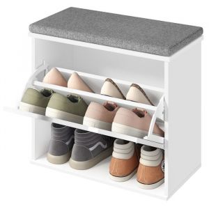 Banc à Chaussures - VASAGLE - 3 Niveaux - Blanc Nuage et Gris Tourterelle - Tiroir Rabattable