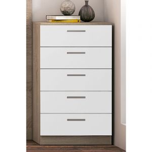 Pegane Chiffonnier, meuble de rangement coloris ch&ecirc;ne cambrian, blanc - Longueur 60 x Profondeur 40 x Hauteur 102,7 cm -