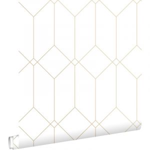 Estahome - papier peint art déco blanc et or
