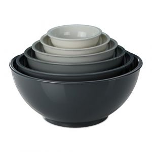 Relaxdays Lot de 6 saladiers en Plastique pour Cuisine et pâtisserie, différentes Tailles, Gris