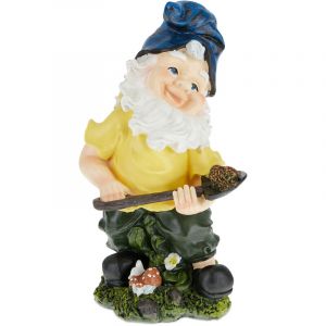 Relaxdays Nain de jardin avec pelle, r&eacute;siste aux intemp&eacute;ries, HxLxP : 32x17x15 cm, figurine, lutin d&eacute;co, multicolore