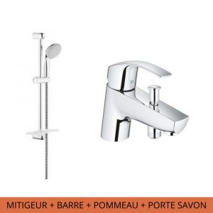 Image de Grohe Mitigeur baignoire Eurosmart + douchette + barre de douche + porte savon