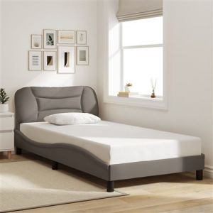 VidaXL Cadre de Lit avec Tête de Lit, Lit Rembourré, Sommier à Lattes, Lit Simple, Lit Adulte de Chambre à Coucher Intérieur, Moderne, Taupe 100x200 cm Tissu